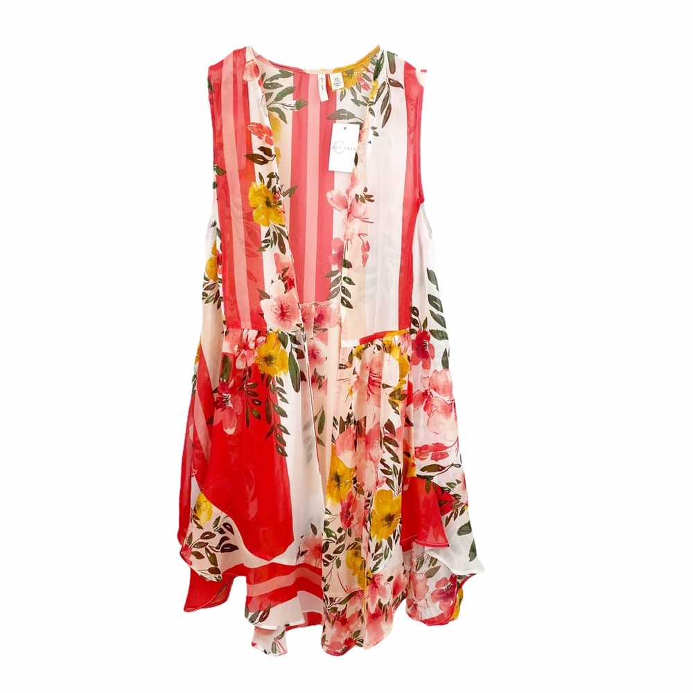 NWT Floral Color Block Sheer Vest Kimono XS